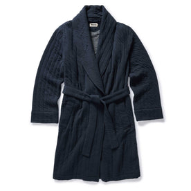 flatlay of The Shawl Robe in Heather Midnight Quilted Jersey, Accessories by Taylor Stitch