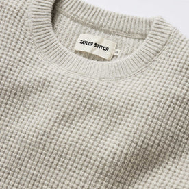 material shot of the collar on The Sidecountry Crew in Heather Fog Merino Waffle, Knits by Taylor Stitch