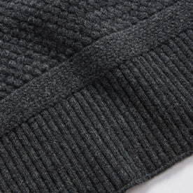 editorial image of the bottom edge of The Textured Knit Scarf in Heather Coal Merino, Accessories by Taylor Stitch