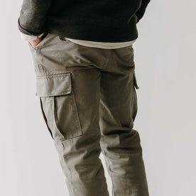 fit model showing off the back of The Tommie Pant in Fatigue Olive, Bottoms by Taylor Stitch