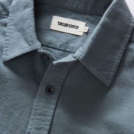 material shot of the collar on The Yosemite Shirt in Slate, Wovens by Taylor Stitch