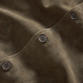 material shot of the buttons on The Bomber Jacket in Army Suede, Outerwear by Taylor Stitch