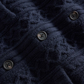 material shot of the buttons on The Cascade Shawl Cardigan in Heather Marine, Knits by Taylor Stitch