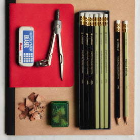 editorial flatlay of The Cedar Hex Pencil (12-Pack) next to other accessories, Accessories by Taylor Stitch