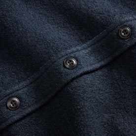 material shot of the buttons on The Connor Overshirt in Dark Navy Boucle, Wovens by Taylor Stitch