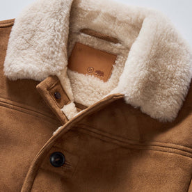 material shot of the collar on The High Plains Coat in Walnut Shearling, Outerwear by Taylor Stitch