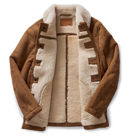 flatlay of the inside of The High Plains Coat in Walnut Shearling, Outerwear by Taylor Stitch