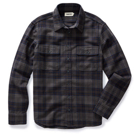 flatlay of The Ledge Shirt in Heather Granite Plaid, Wovens by Taylor Stitch