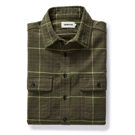 folded flatlay of The Ledge Shirt in Olive Plaid, Wovens by Taylor Stitch