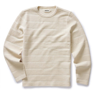 flatlay of The Morgan Crewneck in Natural Slub Stripe, Knits by Taylor Stitch