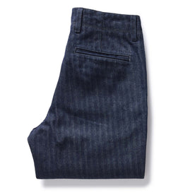 folded flatlay of the back of The Morse Pant in Rinsed Indigo Herringbone, Bottoms by Taylor Stitch