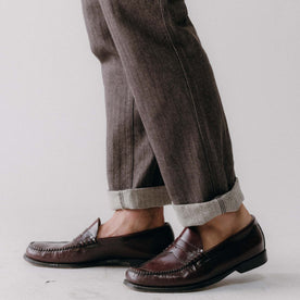 fit model showing off the cuffs on The Morse Pant in Soil Herringbone, Bottoms by Taylor Stitch