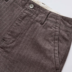 material shot of the waistband on The Morse Pant in Soil Herringbone, Bottoms by Taylor Stitch