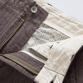 material shot of the zipper on The Morse Pant in Soil Herringbone, Bottoms by Taylor Stitch