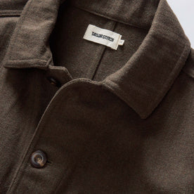 material shot of the collar on The Ojai Jacket in Army Herringbone Wool, Outerwear by Taylor Stitch