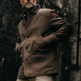 fit model wearing The Upland Jacket in Aged Penny Chipped Canvas, Outerwear by Taylor Stitch