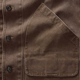 material shot of the pocket on The Upland Jacket in Aged Penny Chipped Canvas, Outerwear by Taylor Stitch