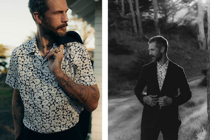 fit model posing in The Hawthorne Shirt in Shadow Floral