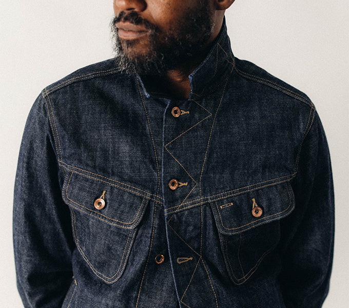 The Long Haul Trucker Jacket in Rinsed Organic Selvedge