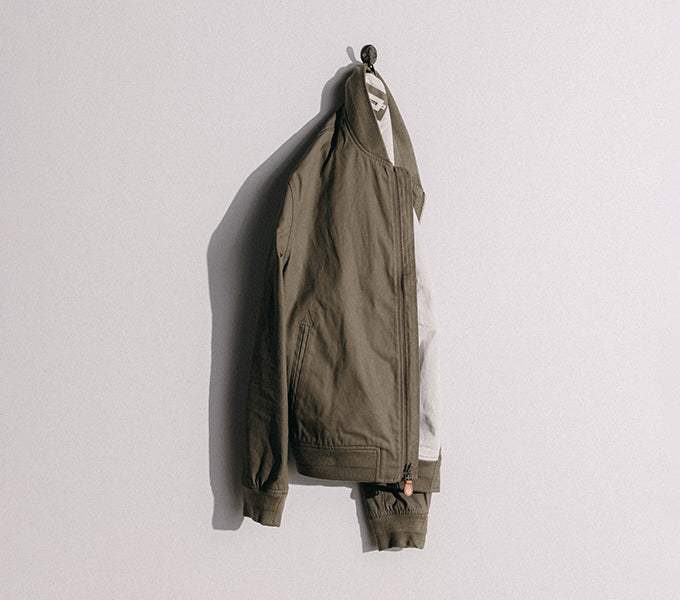 The Bomber Jacket in Fatigue Olive Waxed Canvas