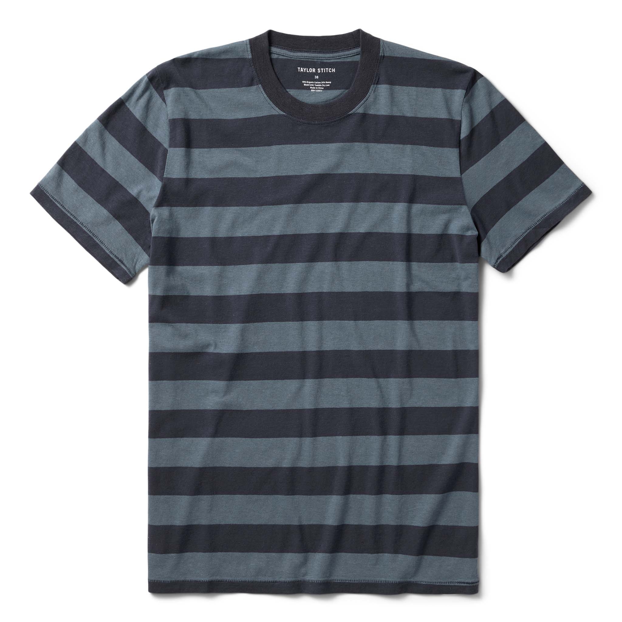 The Cotton Hemp Men's TShirt in Storm and Navy Stripe Taylor Stitch